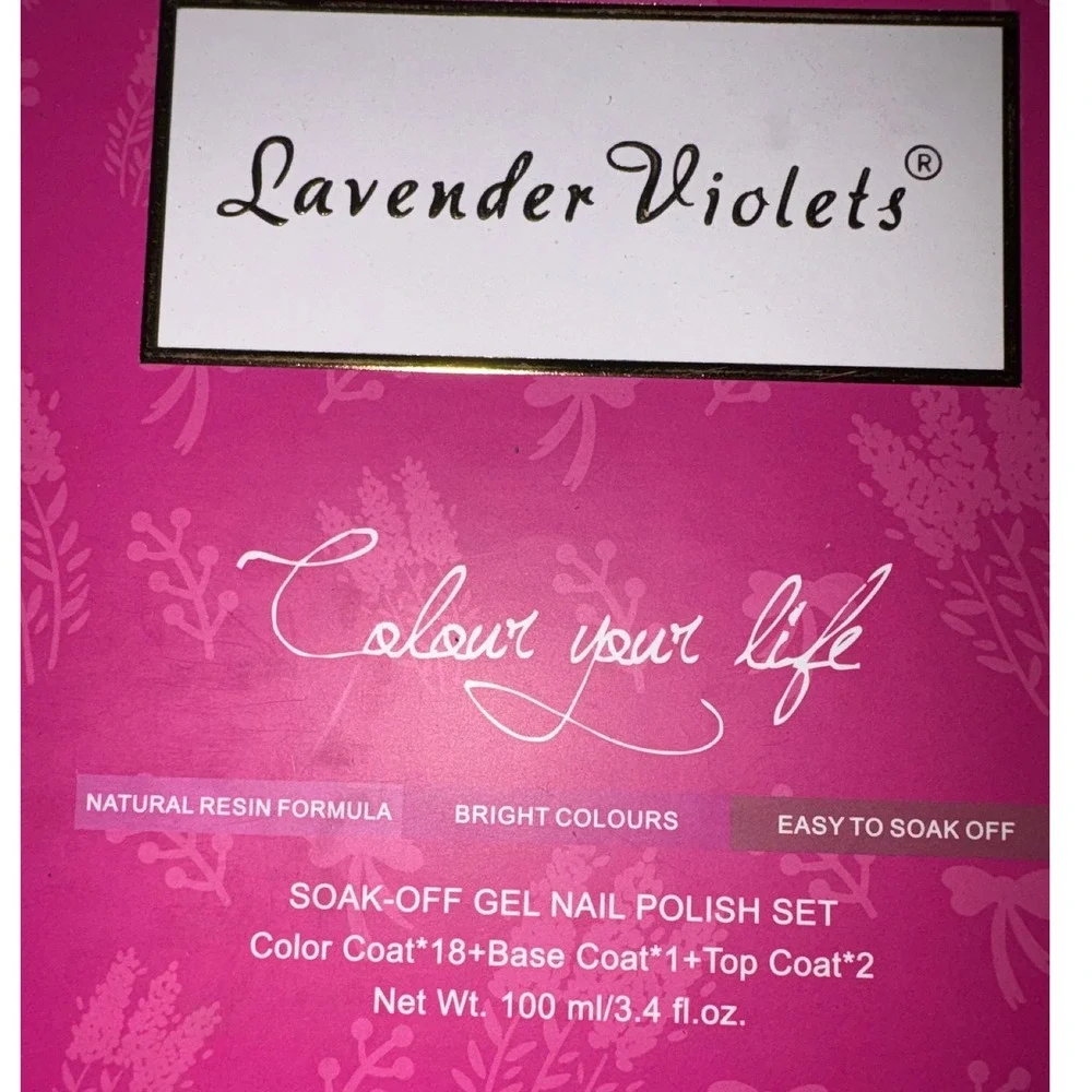 Lavender Violets 21 Pcs Soak Off Gel Nail Polish Set Matte Glossy Top Base‎ Coat